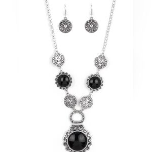 Elegant Silver and Black Necklace With Bracelet Set
